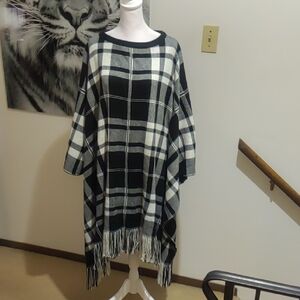 Woman Within Black and White Knit Poncho